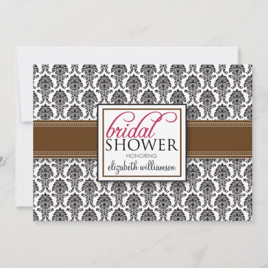 Invitation à la douche nuptiale élégante Damask (m (Devant)