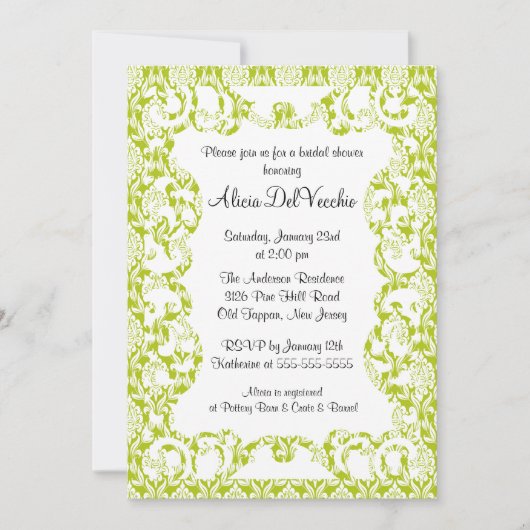 Invitation à la douche nuptiale élégante Green Dam (Devant)