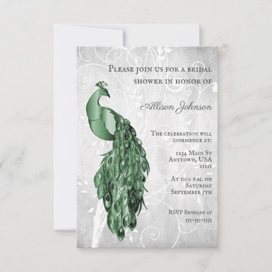 Invitation à la douche nuptiale Emerald Green Peac (Devant)