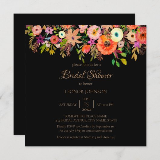 Invitation à la douche nuptiale en aquarelle (Devant / Derrière)