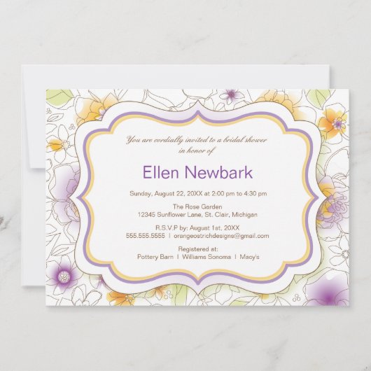 Invitation à la douche nuptiale en aquarelle flora (Devant)