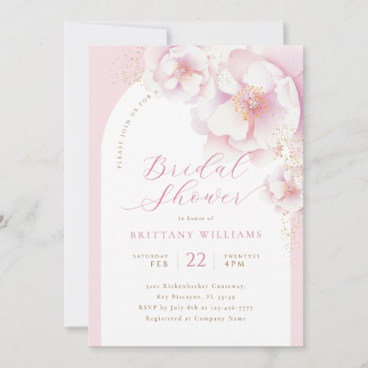 Invitation à la douche nuptiale en arc floral rose (Devant)