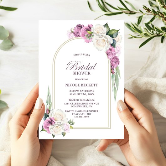 Invitation à la douche nuptiale en arc floral rose