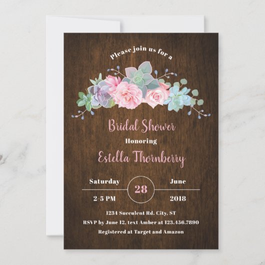 Invitation à la douche nuptiale en bois rustique (Devant)