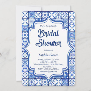 Invitation à la douche nuptiale en carreaux bleus