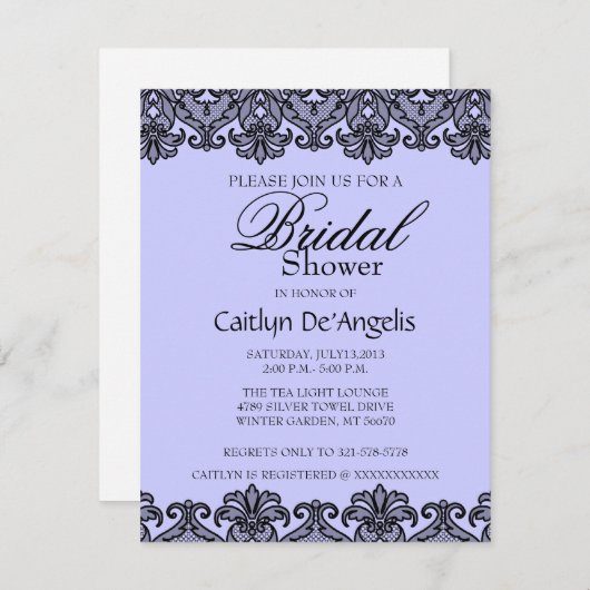Invitation à la douche nuptiale en dentelle noire (Devant / Derrière)