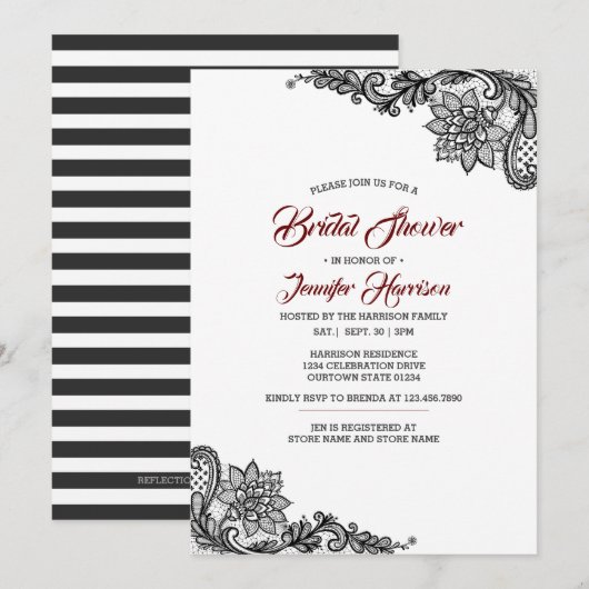 Invitation à la douche nuptiale en dentelle noire (Devant / Derrière)