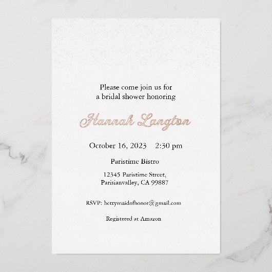 Invitation à la douche nuptiale en dentelle, Or, R (Recto)