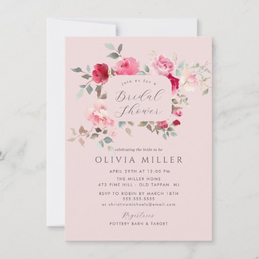 Invitation à la douche nuptiale en fleurs bleues (Devant)