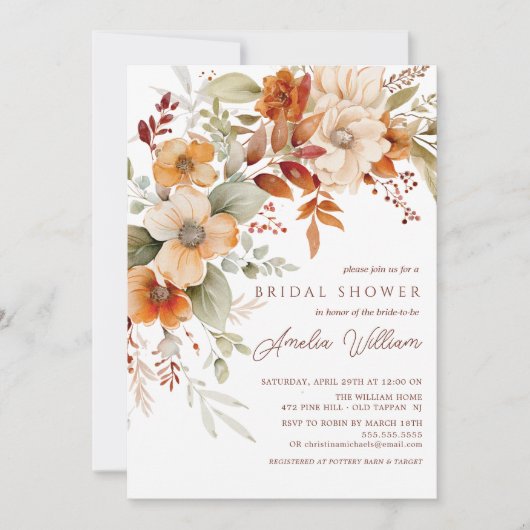 Invitation à la douche nuptiale en fleurs d'automn (Devant)