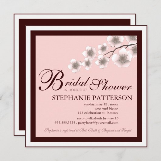 Invitation à la douche nuptiale en fleurs de ceris (Devant / Derrière)