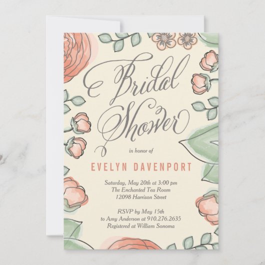 Invitation à la douche nuptiale en fleurs raffinée (Devant)
