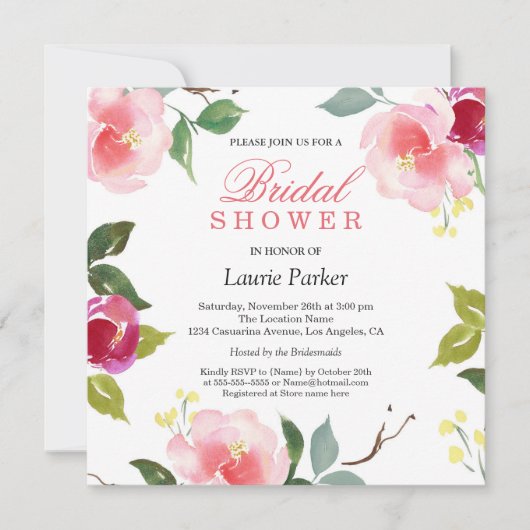 Invitation à la douche nuptiale en fleurs roses (Devant)