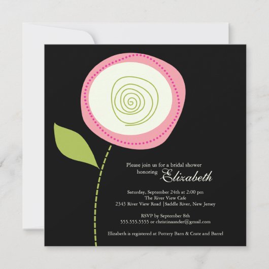 Invitation à la douche nuptiale en fleurs roses mo (Devant)