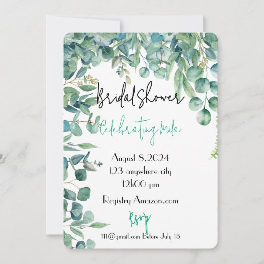 invitation à la douche nuptiale eucalyptus (Devant)