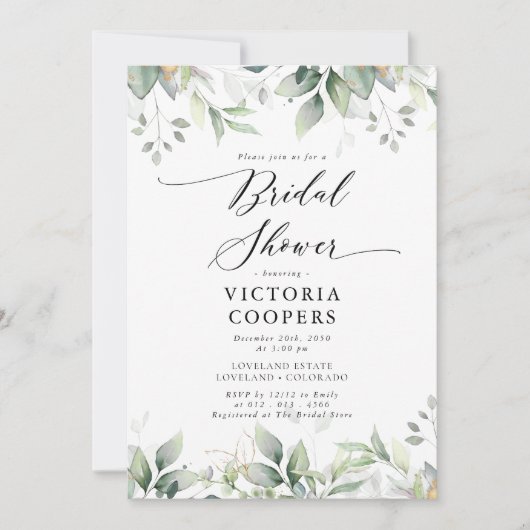 Invitation à la douche nuptiale Eucalyptus Leaf (Devant)