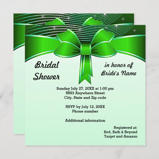 Invitation à la douche nuptiale Festive Green Ribb (Devant / Derrière)