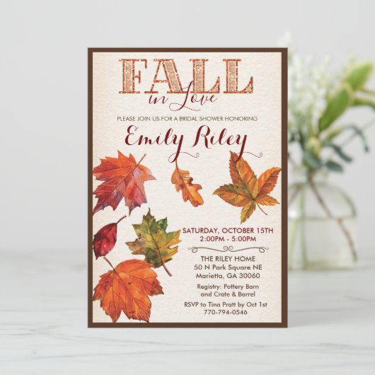Invitation à la douche nuptiale Feuille (Debout devant)
