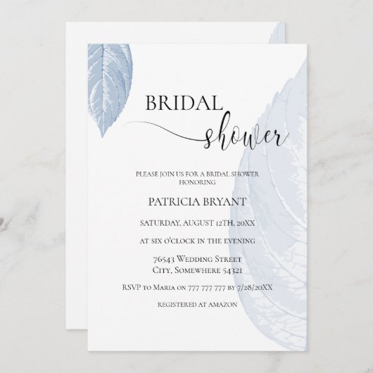 Invitation à la douche nuptiale feuille bleu-Dusty (Devant / Derrière)
