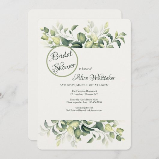 Invitation à la douche nuptiale Feuille verte (Devant / Derrière)