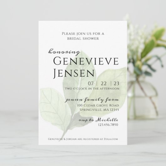 Invitation à la douche nuptiale Feuille verte (Debout devant)