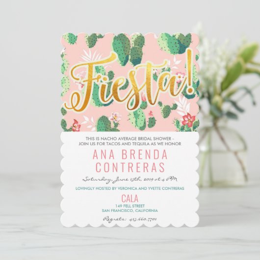 Invitation à la douche nuptiale Fiesta Cactus (Debout devant)