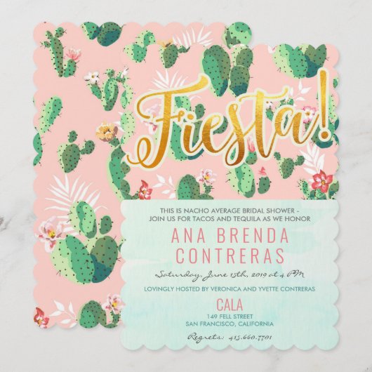 Invitation à la douche nuptiale Fiesta Cactus (Devant / Derrière)