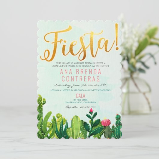 Invitation à la douche nuptiale Fiesta Cactus (Debout devant)