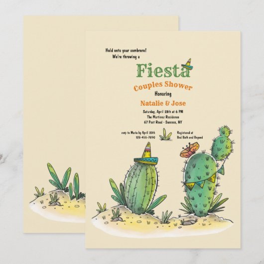 Invitation à la douche nuptiale Fiesta Cactus (Devant / Derrière)