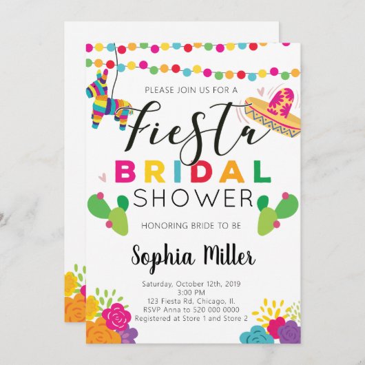 Invitation à la douche nuptiale Fiesta mexicaine (Devant / Derrière)