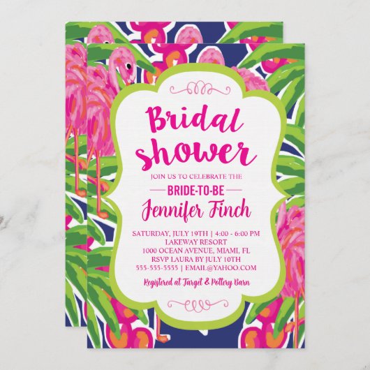 Invitation à la douche nuptiale Flamant rose rose (Devant / Derrière)