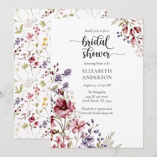 Invitation à la douche nuptiale Fleur sauvage de B (Devant / Derrière)
