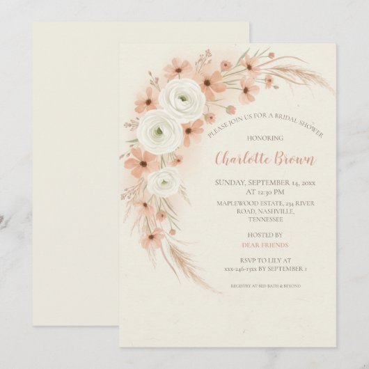 Invitation à la douche nuptiale Fleur sauvage de D (Devant / Derrière)