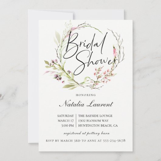 Invitation à la douche nuptiale Fleur sauvage élég (Devant)