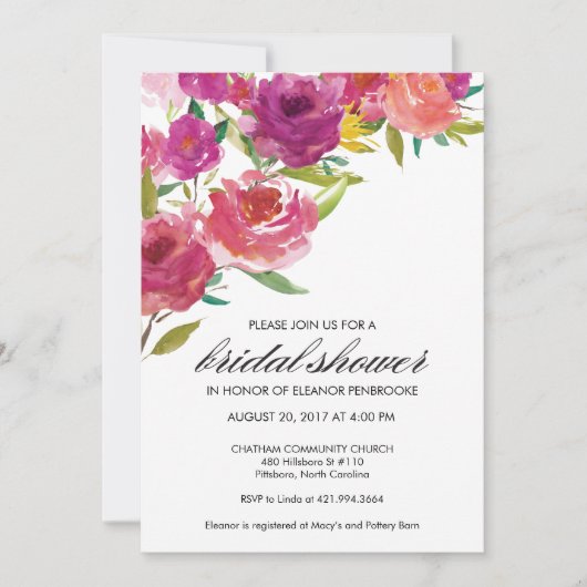 Invitation à la douche nuptiale fleurie (Devant)