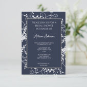 Invitation à la douche nuptiale fleurie bleu marin (Debout devant)