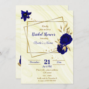 invitation à la douche nuptiale fleurie bleu royal
