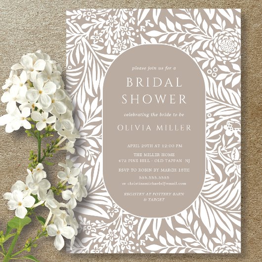 Invitation à la douche nuptiale fleurie Taupe