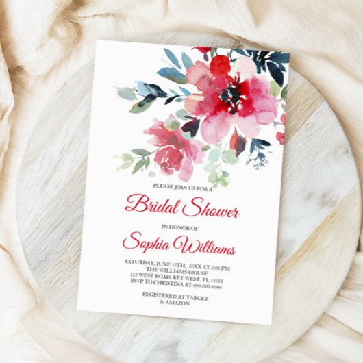 Invitation à la douche nuptiale Fleurs rouges