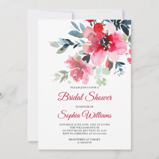 Invitation à la douche nuptiale Fleurs rouges (Devant)