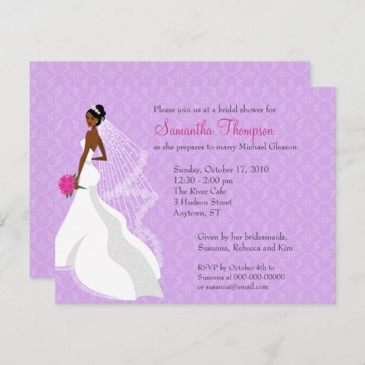 Invitation à la douche nuptiale Flirty Lilac 2 (Devant / Derrière)