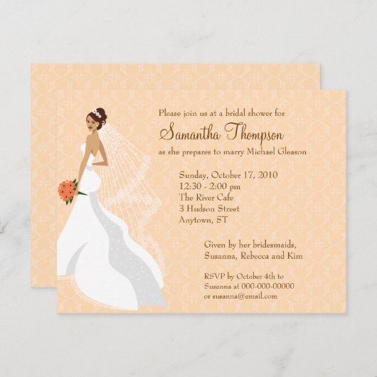 Invitation à la douche nuptiale Flirty Peach (Devant / Derrière)