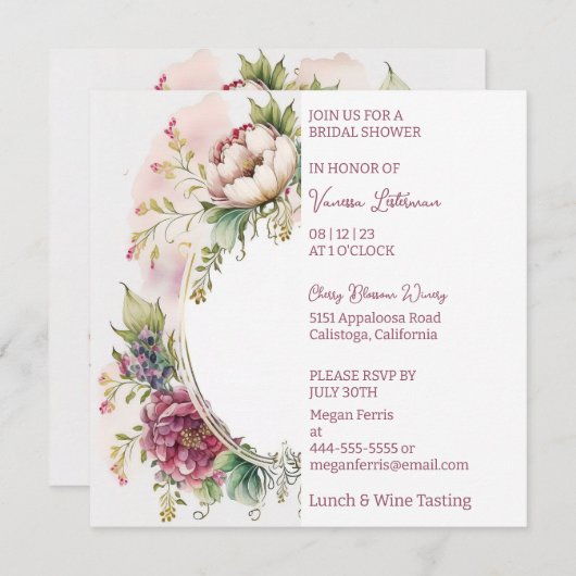 Invitation à la douche nuptiale Floral Elegance (Devant / Derrière)