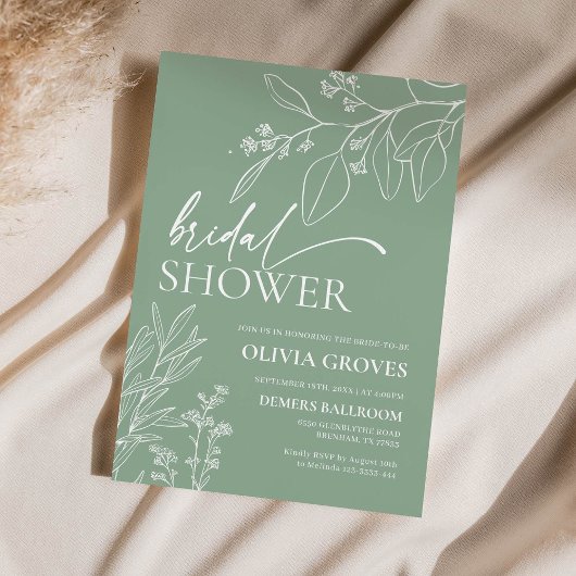 Invitation à la douche nuptiale Floral Sage Green