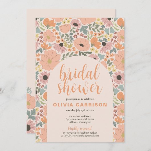 Invitation à la douche nuptiale florale (Devant / Derrière)