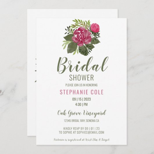 Invitation à la douche nuptiale florale (Devant / Derrière)