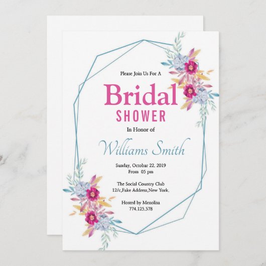 Invitation à la douche nuptiale florale (Devant / Derrière)