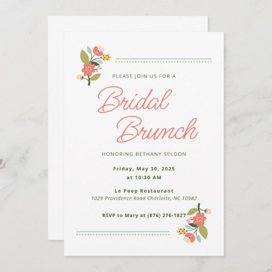 Invitation à la douche nuptiale florale (Devant / Derrière)