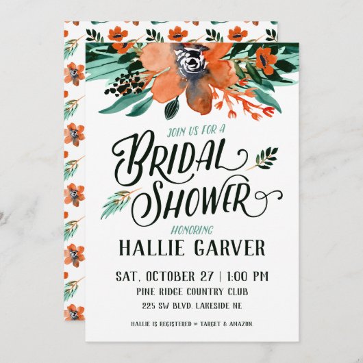 Invitation à la douche nuptiale Florale automne (Devant / Derrière)