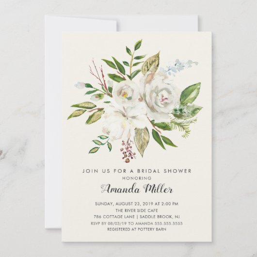 Invitation à la douche nuptiale Florale blanche (Devant)